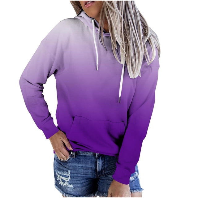 Penkiiy Chandails à Capuchon pour Femmes Mode Sweat à Capuche Décontracté Patchwork Blouse à Capuche Pull Violet Y2K Vêtements