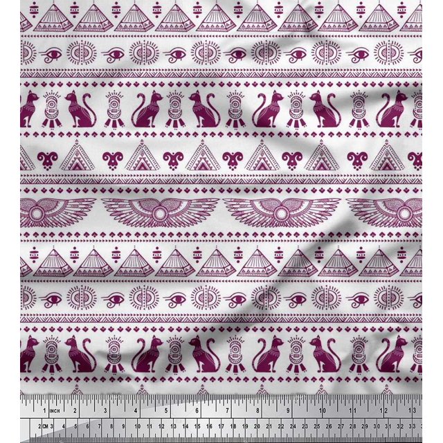 Soimoi Modal Satin Fabric Cat,Pyramids & Wings Egyptian Print Fabric by Yard 42 Inch Wide