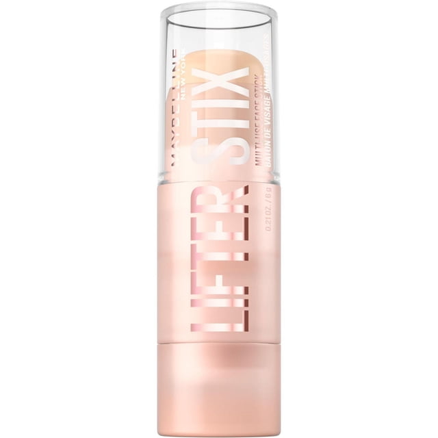 Maybelline New York Lifterstix Bâton pour le Visage Multi-Usage en tube vertical avec Capuchon Transparent Révélant un Bâton Crémeux beige Pâle, Conçu pour Couvrir, Sculpter et Illuminer le Visage avec une Formule Enrichie d'Huile de Graines de Canneberge pour un Style Sculpté Naturel.