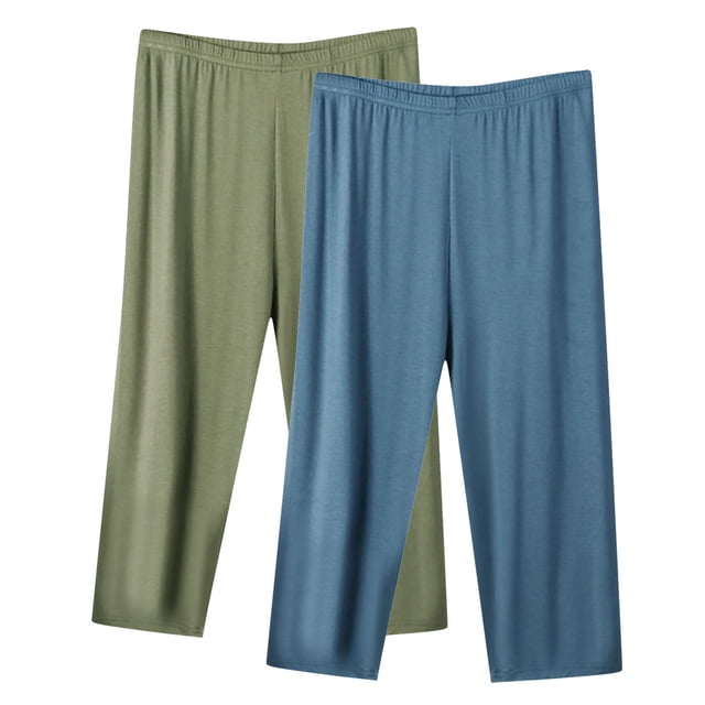 MeetoTime Lot de 2 Pantalons de Pyjama Capri pour Femmes Pantalons de Détente pour le Sommeil Taille Élastique Capris Grande Taille P-5TG