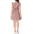 thumbnail image 3 of INSPIRE CHIC Women's V Neck Check Ruffled Sleeve Belted Plaids Mini Dress XL Wine Red, 3 of 5