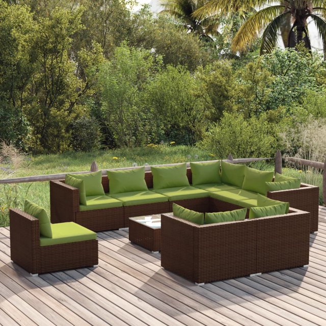 vidaXL 10 Piece Garden Lounge Set with Cushions Poly Rattan Brown