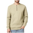 thumbnail image 2 of Mens Button Up Shirts Long Sleeve Waffle Knit Crewneck T-Shirt Casual Solid Color Pullover Henley Tops, 2 of 8