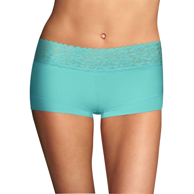 Maidenform Shorty en Coton pour Femmes avec Dentelle - Article à Succès, 8, Vert Île