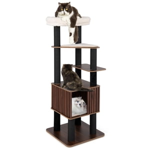 Gymax 64'' Tall Cat Tree for Indoor Cat Wooden Cat Tower Top Perch w/ Soft Padding Large Fence Style Cat Condo