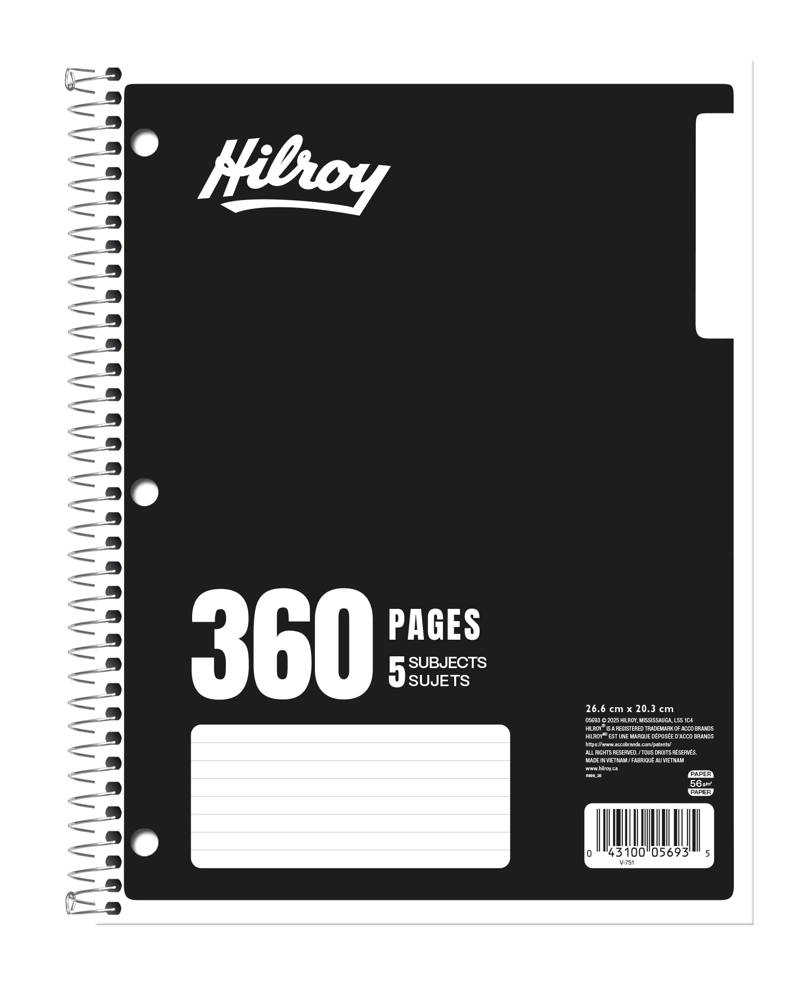 Hilroy® 5 Subject 360pg Notebook, Black