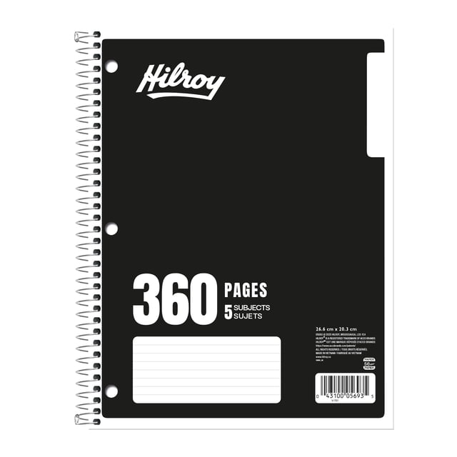 Hilroy® 5 Subject 360pg Notebook, Black
