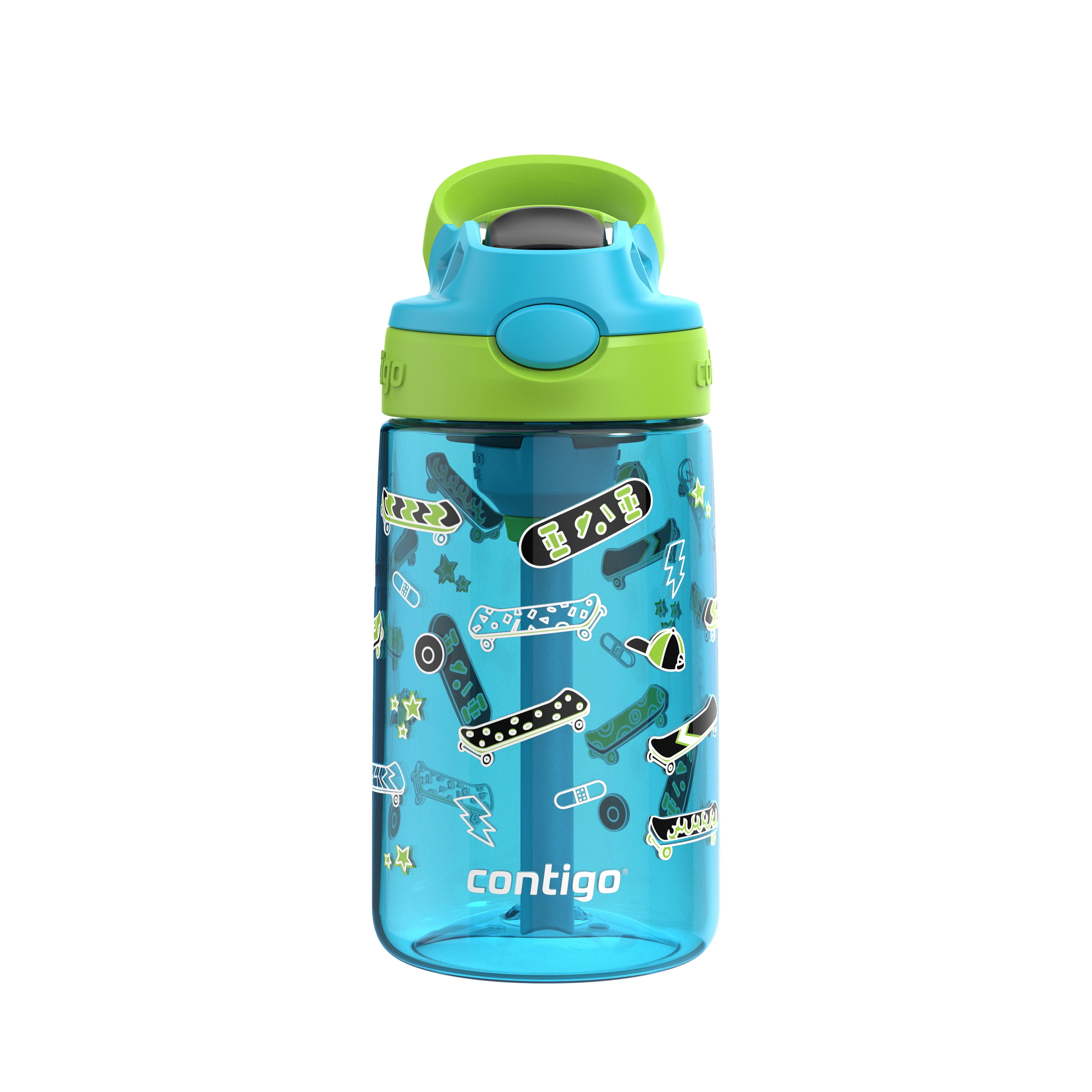 Contigo Kids Aubrey Straw Water Bottle, Leak-Proof, BPA-Free, Dishwasher Safe, Blue Raspberry Lime Skater