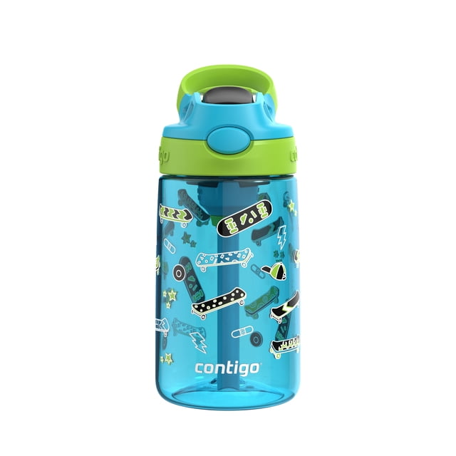 Contigo Kids Aubrey Straw Water Bottle, Leak-Proof, BPA-Free, Dishwasher Safe, Blue Raspberry Lime Skater