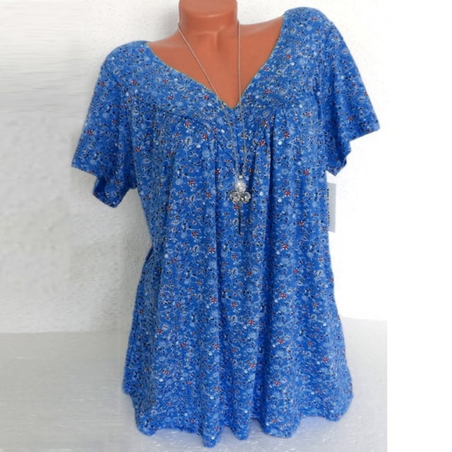 TIMIFIS Hauts d'Été à Fleurs pour Femmes T-Shirts à Col en V Mignons Tunique à Manches Courtes