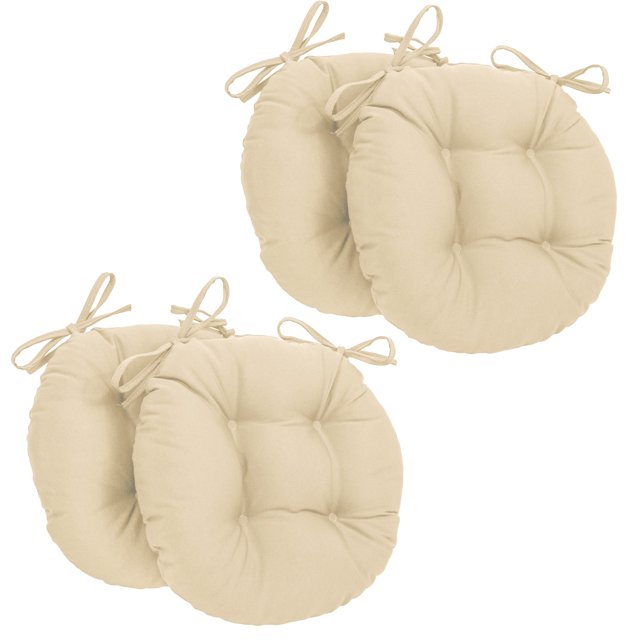 Coussins de Chaise Ronds Capitonnés en Sergé Uni de 16 Pouces (Ensemble de 4) - Naturel