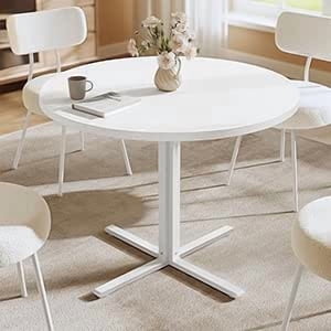 VASAGLE Dining Table, Small Round Kitchen Table for 4 People, 31.5 x 29.4 Inches, for Dining Room, Living Room, Farmhouse, Water-Resistant, Snow White