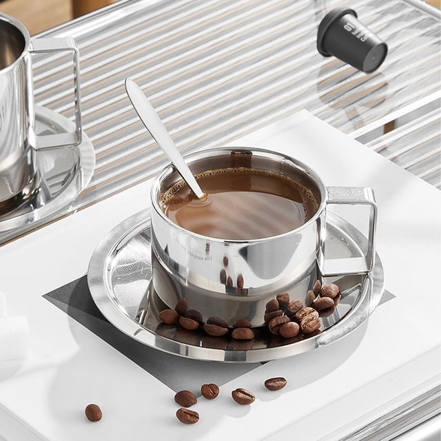 Dvkptbk Coffee Cup 304 European Style Stainless Steel Coffee Cup Set Office Double Layer Insulated Water Cup Reception Business Gift Tea Cup Kitchen Utensils & Gadgets