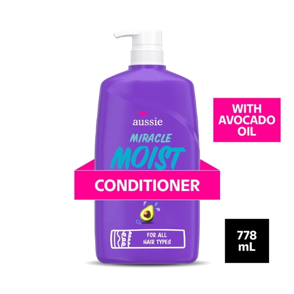 Aussie Moisturizing Conditioner, Miracle Moist, Softens and Hydrates Hair, Avocado and Jojoba Oil, Paraben Free, 778 mL
