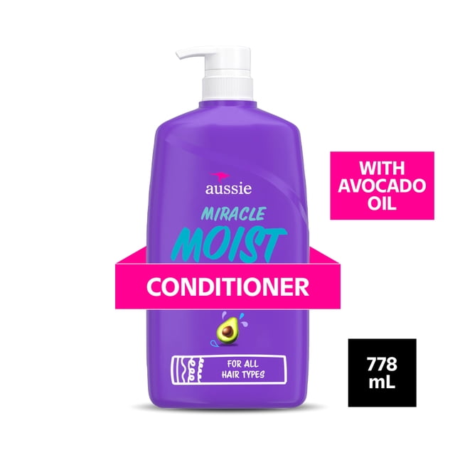 Aussie Moisturizing Conditioner, Miracle Moist, Softens and Hydrates Hair, Avocado and Jojoba Oil, Paraben Free, 778 mL. Ultra-rich conditioner for dry hair, infused with avocado and jojoba seed oils to smooth, hydrate and ease detangling; suitable for use on dry ends as a detangling rinse.