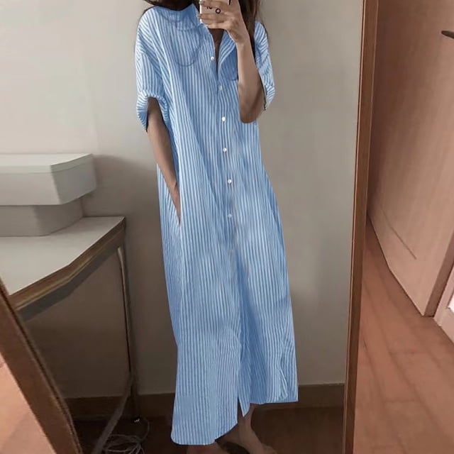 Fshaion Robe d'Été pour Femmes 2024 Robe Grande Taille pour Col en V Décontractée Robes d'Été Poche Genou Manches Courtes avec Poches Liquidation à Moins de 10!