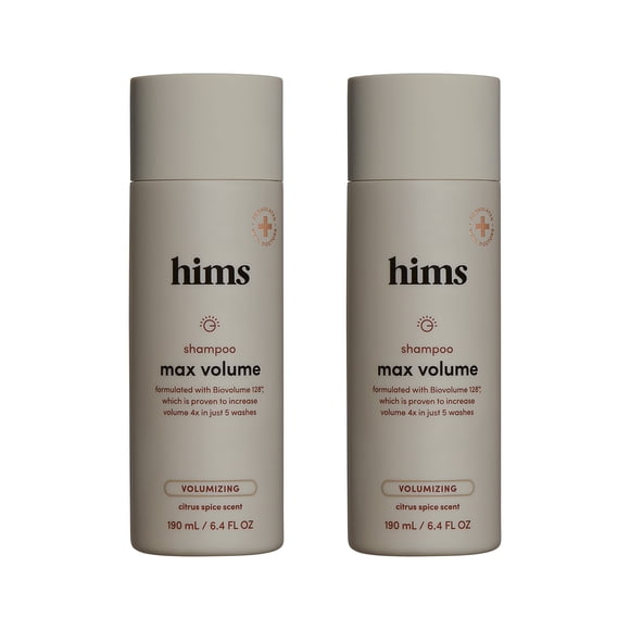 Hims Max Volume Shampoo 2 Pack - Volumizing Shampoo for Men - Citrus Spice - Men's Natural Shampoo Adds Volume Shine & Bounce - 2 x 6.4 fl oz Bottles