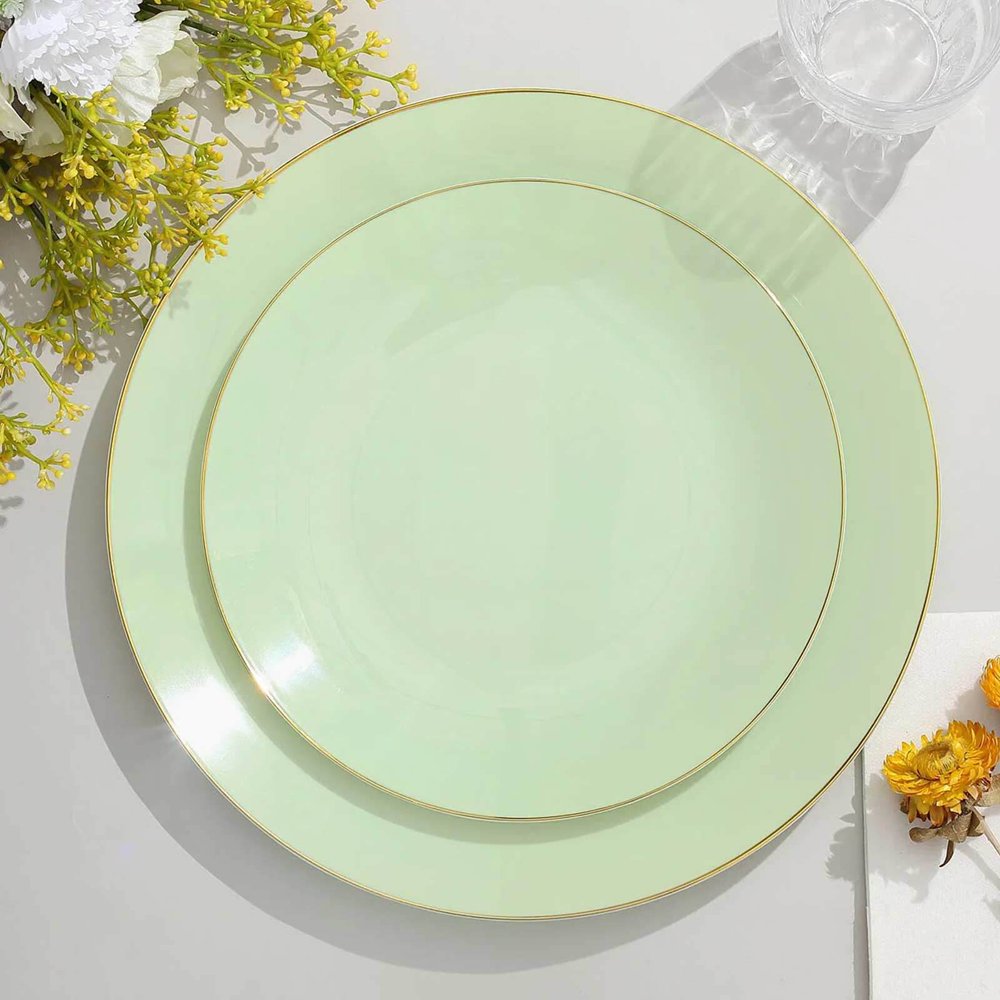 CUITING Lot de 10 Assiettes de Service Rondes Jetables en Plastique Martelé Transparent à Paillettes Dorées avec Rebord Doré - 13”