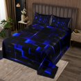 thumbnail image 1 of YST Stereoscopic Neon Geometry Quilt Set - King Size Modern Abstract Bedding Set, Blue Black Neon Lights, 1 of 3