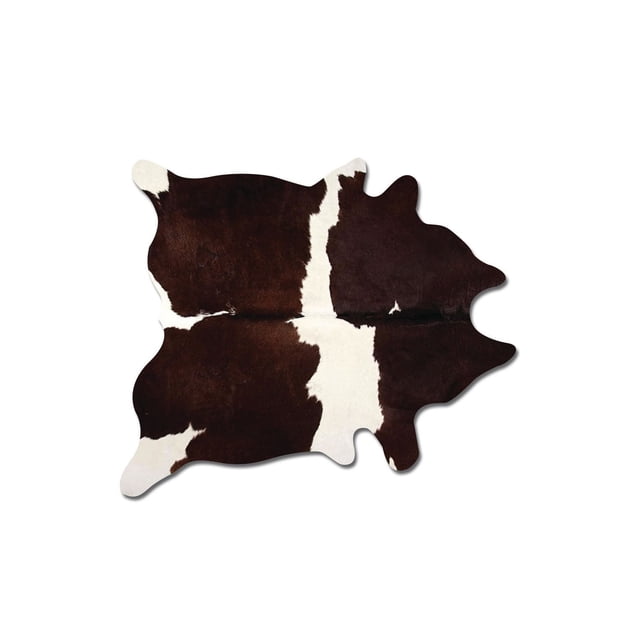 H-Natural Tapis en Peau de Vache Kobe 6'X7' avec Forme de Peau de Vache Naturelle en Patchs Brun Foncé et Blanc, texture Douce à Poil Ras, durable et Résistant à la Décoloration pour Usage Intérieur à Fort Achalandage, Idéal pour Ajouter Chaleur et style à la Déco de la Maison.