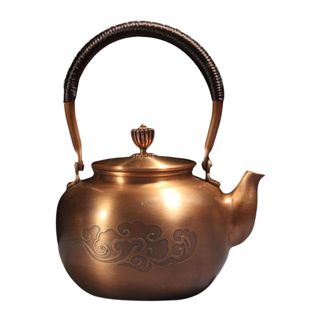 veasfak Copper Teapot Anti Scalding Handle Hot Water Kettle for Tea Household Pattern