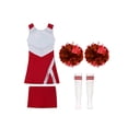 thumbnail image 3 of Oyolan Filles Enfants Ensemble 4 Pcs Costume de Cheerleading avec Shorts Pompons Chaussettes Ensemble Robe de Danse de Lycée Tenue de Cheerleader A Rouge 12, 3 of 5