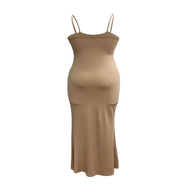 QJUHUNG Women Solid Color Long Dress Sexy Bodycon Stretchy Maxi Lady Spring Fall Summer Spaghetti Strap Dress