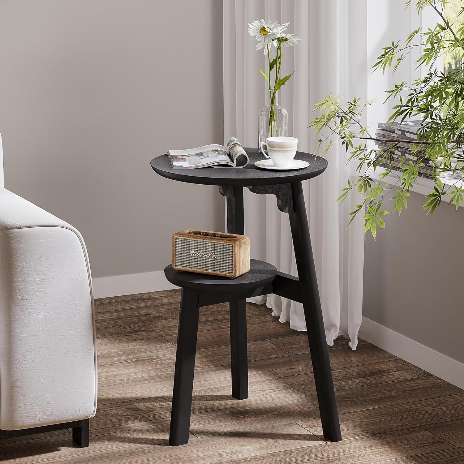 Round End Table for Small Spaces, Narrow Side Table, Accent Table Night ...