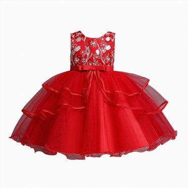Zanarzt Robe de Noël pour Tout-Petites Filles, Robe en Dentelle Sans Manches pour Fillette, Robe de Princesse, Robe de Fête en Tulle, Vêtements Rouge, 5-6 Ans