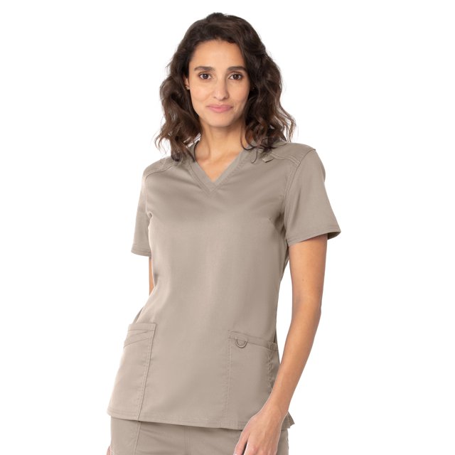 Landau ProFlex Haut de Sarrau pour Femmes : 3 Poches, Coupe Moderne Ajustée, Col en V Extensible 4169