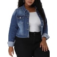 thumbnail image 4 of GRACE & GRANDEUR Women's Plus Jean Jackets Button Down Denim Bomber Jacket, 4 of 6