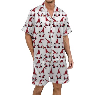 GDREDA Ensemble de Sommeil Confortable Homme Pyjama de Noël Multicolore Imprimé en Satin de Soie à Manches Courtes Boutonné Ensemble de Pyjama et de Tenue de Détente pour Homme Rouge,TTTG