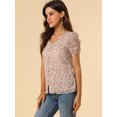 thumbnail image 4 of Unique Bargains Blouse Florale pour Femmes V Cou Détendre Hauts à Manches Courtes, 4 of 6