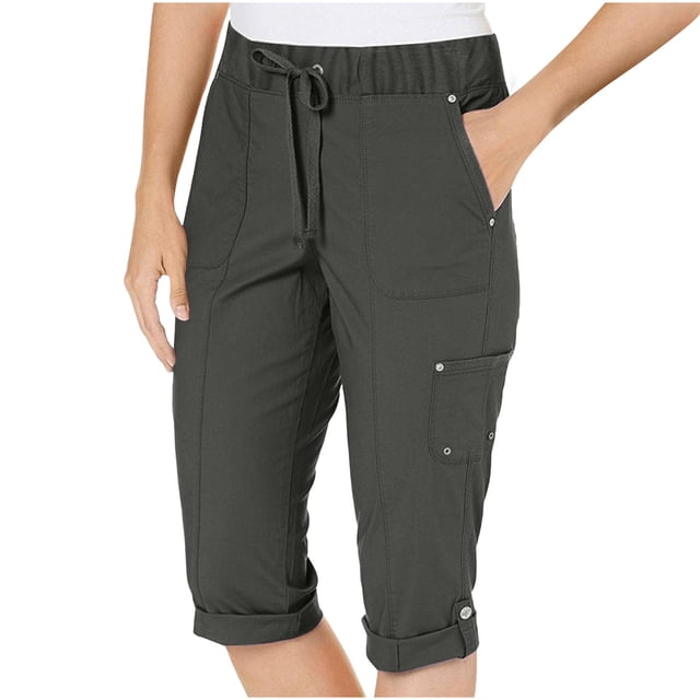 Yanlir Pantalon de Travail Mode pour Femme à Multiples Poches, Léger, Randonnée, Jogging, Plein Air, Pantalon de Rue pour Voyage, Sports et Actif (Gris Foncé, 2TG)