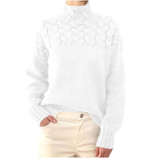 Besolor Chandails à Col Roulé pour Femmes Manches Longues Décontractées Tricot Torsadé Pull Ample Automne Hiver