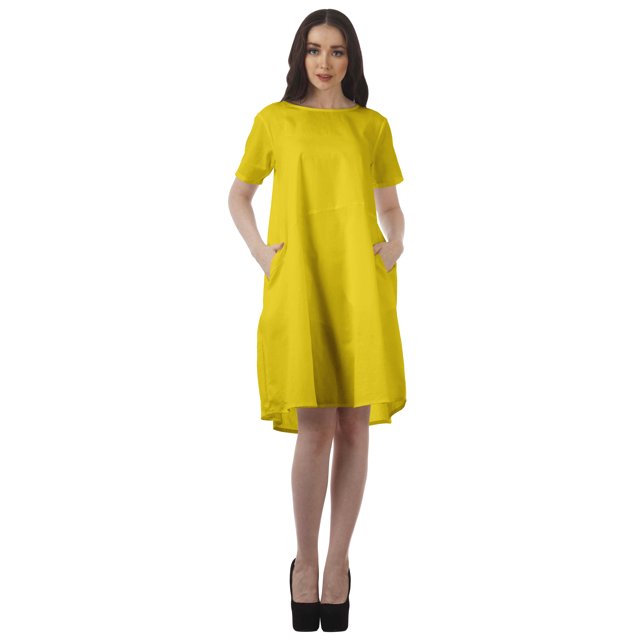 Moomaya Robe Tunique Mini à Manches Courtes pour Femmes Grande Taille à Encolure Dégagée