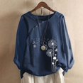 thumbnail image 1 of CHUANK Hauts pour Femmes en Solde à Moins de 10$ Hauts Décontractés Printemps Été Manches Longues en Coton Lin Imprimé Graphique Pissenlit Col Rond Blouses Vintage Grande Taille, 1 of 4