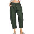 thumbnail image 1 of Innerwin Pantalon Capri à Cordon pour Femme Pantalon d'Été Jambe Droite Ample Bas Vert Armée P, 1 of 2