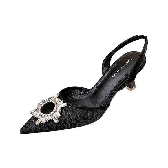 Wensltd Women's Pointed Toe Stiletto Heels Slingback Shallow Mouth Slip On Work Party Dress Black Pumps