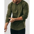 thumbnail image 4 of FAROOT Men's Spring Autumn Casual T-shirt Solid Color Long Sleeve Crewneck Button Down Shirt Tops, 4 of 6