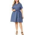 thumbnail image 2 of Unique Bargains Women's Plus Wrap Belted High Waist Chambray Dress, 2 of 6