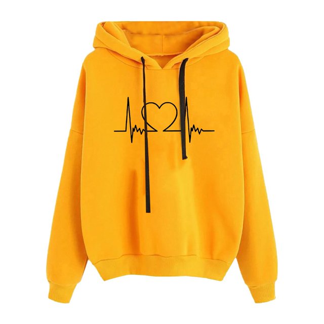 Rbaofujie Chandails d'Automne pour Femmes Chandail à Capuchon d'Hiver pour Femmes Chandail Molletonné à Enfiler Hauts à Manches Longues Confortable Jaune Chandails à Capuchon pour Femmes