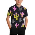 thumbnail image 1 of Zpanxa Chemise Garçon à Boutons, Imprimé, Col à Revers, Manches Courtes, Chandail Décontracté à Enfiler en Polyester, 12-13 Ans, 1 of 7