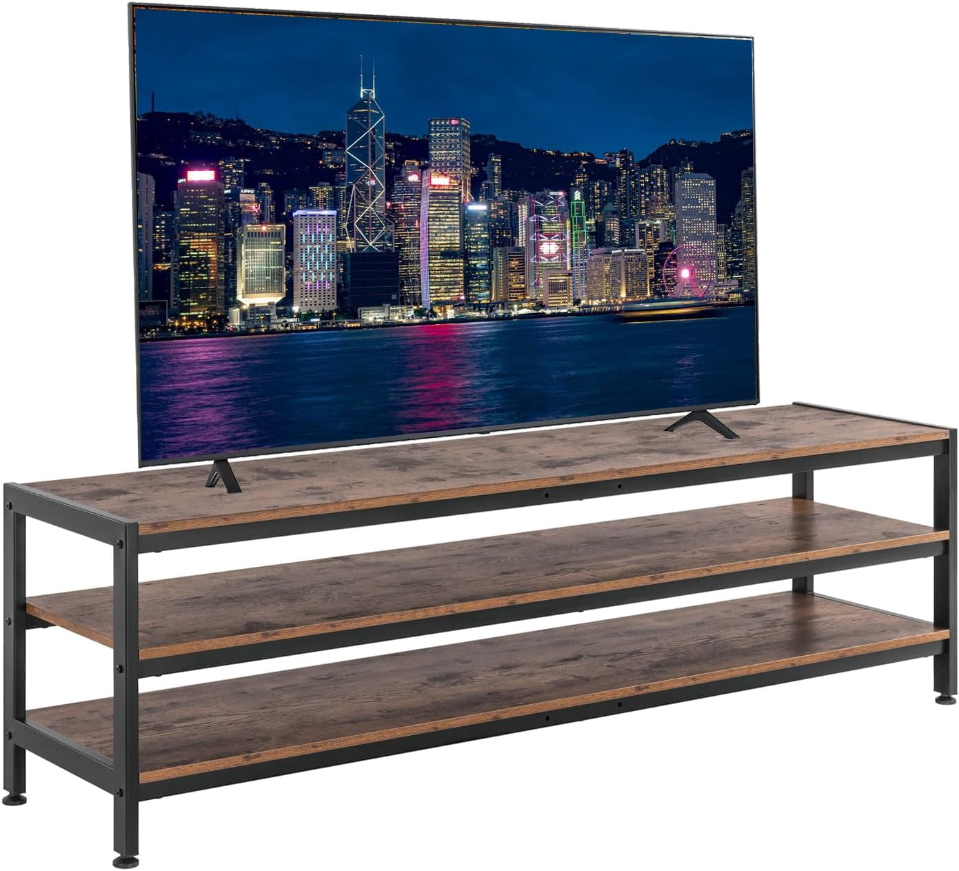 Duramex (TM) Console TV à 3 niveaux Meuble TV, Cabinet TV de 160 cm de long, Console pour téléviseurs jusqu'à 75 po, Table basse Brun rustique 1600x400x500mm (63 po x 15,7 po x 19,7 po)