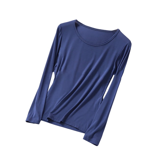 Besolor T-Shirts de Pyjama pour Femmes Grande Taille à Col Rond à Manches Longues Chemise de Nuit Fine Décontractée Confortable T-Shirts de Couleur Unie Vêtements de Nuit