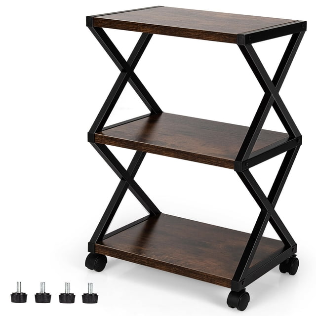 Gymax Mobile Printer Stand 3 Tier Storage Shelves Printer Cart w/ Pads Coffee