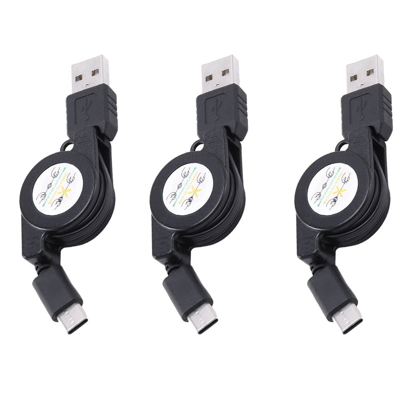 3X USB Type C USB 3.1 Retractable Cable Charger Charging Type-C USB-C Cable Black