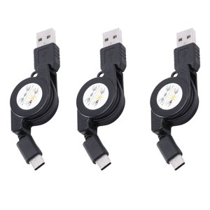 3X USB Type C USB 3.1 Retractable Cable Charger Charging Type-C USB-C Cable Black