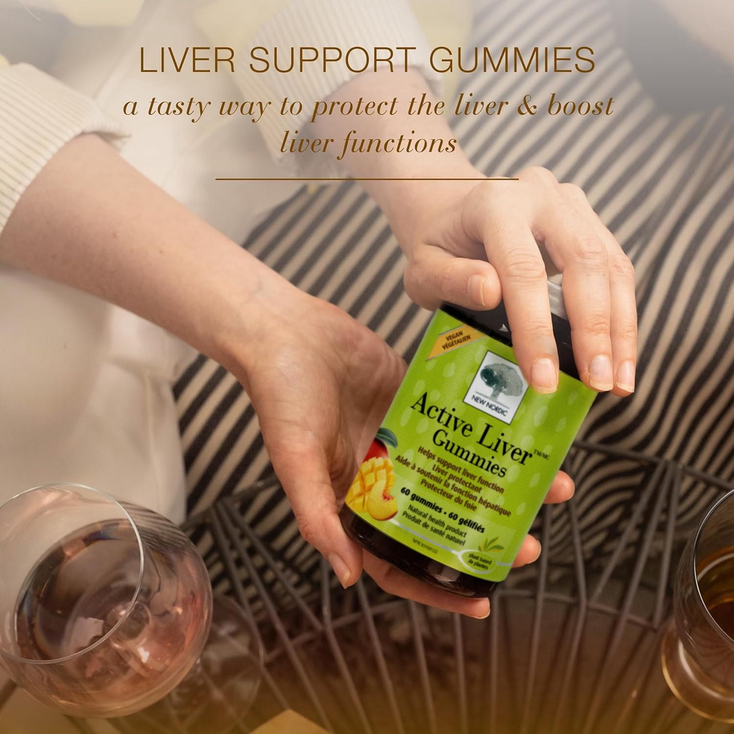 New Nordic Active Liver Gummies, Daily Detox Sugar Free & Vegan Gummies, Peach/Mango Flavour, 60 count