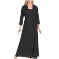 thumbnail image 1 of Pompotops Ensemble Deux Pièces Décontracté pour Femme Robe en Mousseline Unie Sans Manches Cardigan en Dentelle à Demi-Manches, 1 of 5
